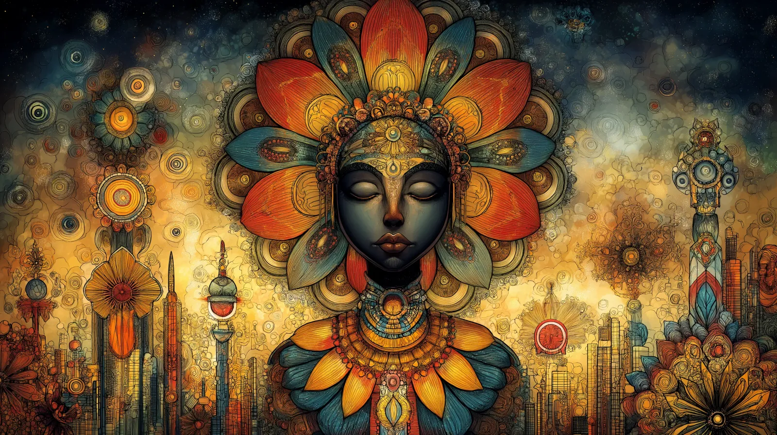 Surreal portrait of a Black woman with closed eyes.