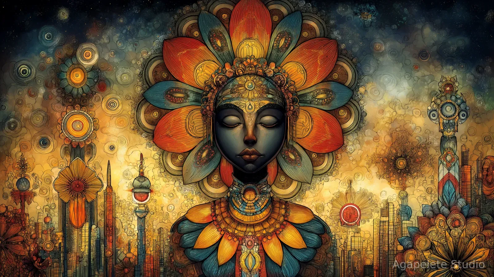 Surreal portrait of a Black woman with closed eyes.